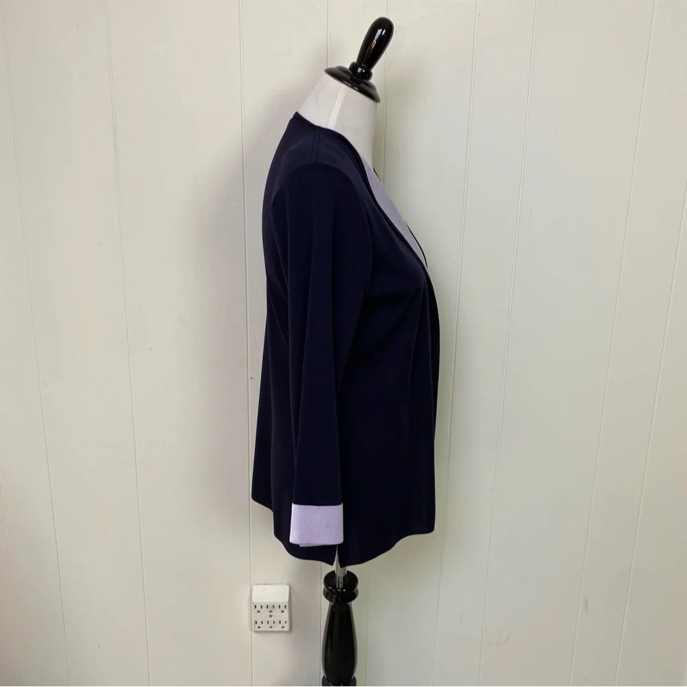 Exclusively Misook Open Cardigan Blazer Women's Navy Blue Light Purple Size S* - Picture 7 of 13